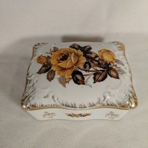 Vintage Shafford Japan Trinket Box Roses Gold Floral Rectangular Ornate Jewelry